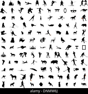 Satz von Collage-Silhouette mit Tier, Möbel, Menschen und Sehenswürdigkeiten. Kollektion 4. Stock Vektor