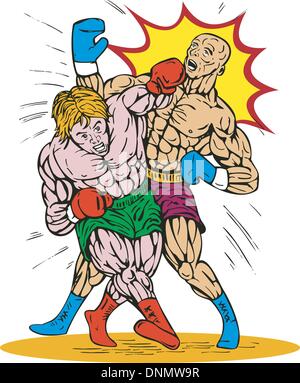 Abbildung eines Boxers verbinden einen KO-Schlag skizzieren Stil Stock Vektor
