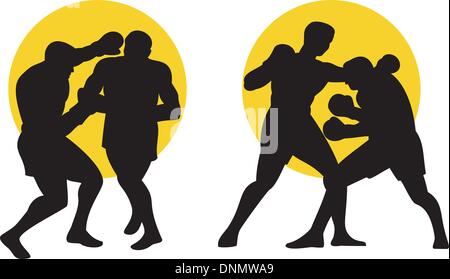 Abbildung eines Boxers verbindet eine KO-Schlag-silhouette Stock Vektor