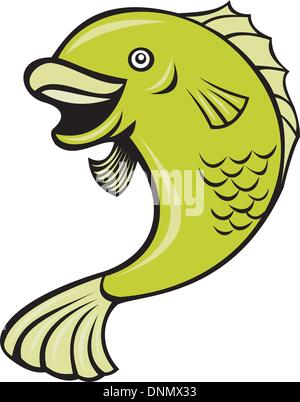 Illustration einer Forellenbarsch Fische springen im Cartoon-Stil gemacht. Stock Vektor