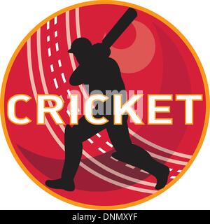 Abbildung einer Grille Sport Ball mit Cricket Spieler Schlagmann Wimper mit Worten "Cricket" Stock Vektor
