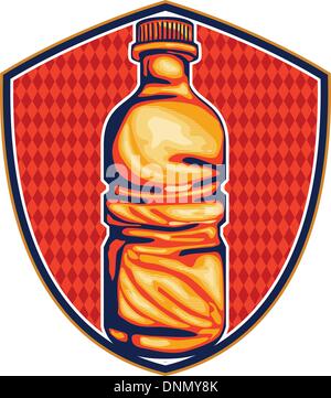 Illustration von Soda Cola Kunststoff Wasserflasche im Wappen Schild auf isolierten weißen Hintergrund getan im retro-Stil festgelegt. Stock Vektor
