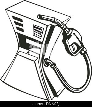 Abbildung einer Benzin Kraftstoff Pumpe Tankstelle mit Düse im retro-Stil gemacht. Stock Vektor