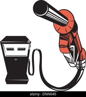 Abbildung einer Benzin Kraftstoff Pumpe Tankstelle mit Düse im retro-Stil gemacht. Stock Vektor