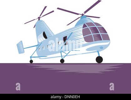 Illustration einer Hubschrauber-Chopper an Land getan im Holzschnitt-retro-Stil. Stock Vektor