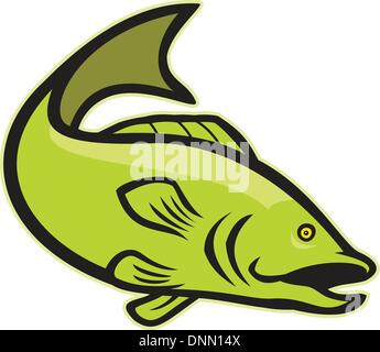 Illustration einer Forellenbarsch Fische springen getan im Cartoon-Stil auf isolierten weißen Hintergrund. Stock Vektor