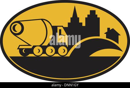 Beispiel für eine Zement-LKW-LKW-Bau Bauset innen Ellipse auf isolierten weißen Hintergrund. Stock Vektor