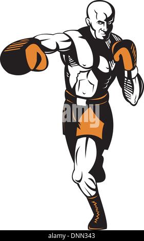 Abbildung eines Boxers Stanzen getan im Retro-Stil, isoliert auf weiss Stock Vektor