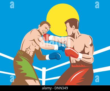 Abbildung eines Boxers verbinden einen KO-Schlag getan im retro-Stil Stock Vektor
