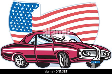 Grafikdesign Illustration eines amerikanischen Pontiac Muskel-Autos mit Sternen und Streifen kennzeichnen isoliert auf weiss Stock Vektor