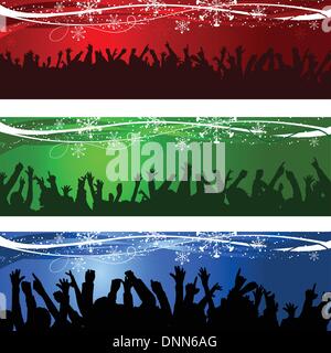 Silhouetten von Menschenmassen auf Weihnachten Hintergrund Stock Vektor