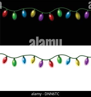 Von Weihnachten Lichterketten auf schwarzen und weißen Hintergrund Stock Vektor