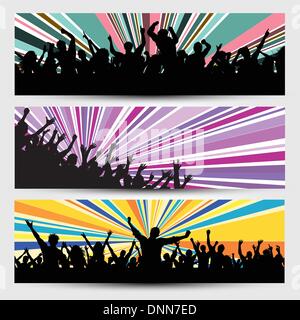 Sammlung von drei verschiedenen Party Crowd Bannerdesigns Stock Vektor