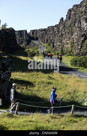 Thingvellir entfernt eine Spalte Zone durch Island läuft, auf die tektonische Platte Grenzen des Mittelatlantischen Rückens. Stockfoto