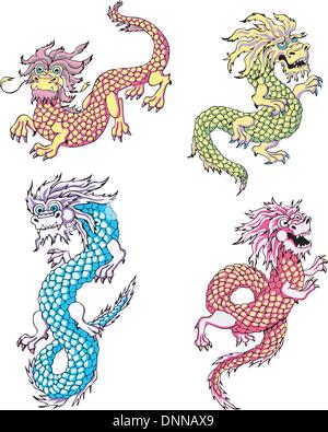 Lustigen chinesischen Drachen. Satz von Farbe-Vektor-Illustrationen. Stock Vektor
