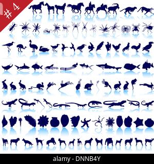 Reihe von verschiedenen Tieren, Vögel, Insekten und Fische Vector Silhouetten Stock Vektor