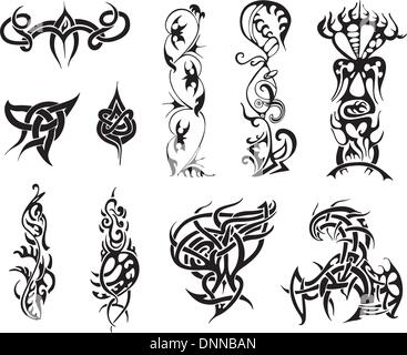 Tribal Tattoo-Designs. Satz von Vektor-Illustrationen. Stock Vektor