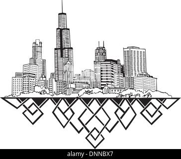Skyline von Chicago, IL. Schwarz / Weiß-Vektor-Illustration EPS 8. Stock Vektor