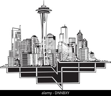 Skyline von Seattle, WA. Schwarz / Weiß-Vektor-Illustration EPS 8. Stock Vektor