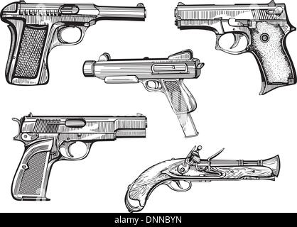 Vektor einstellen der alten Pistolen Skethes. Stock Vektor