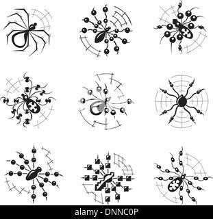 Vektor-Set von dekorativen Dingbats mit Spinnen Stock Vektor