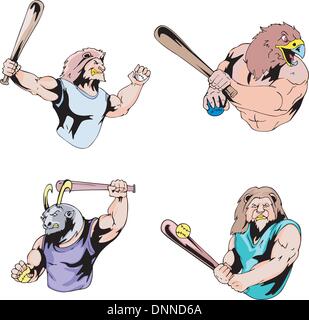Sport-Maskottchen - Baseball. Satz von Farbe-Vektor-Illustrationen. Stock Vektor