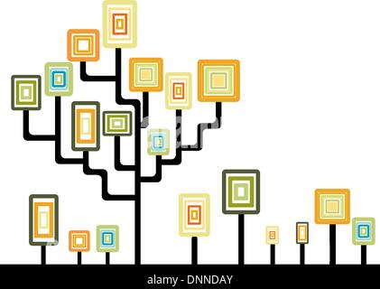Abstrakte Baum und Pflanzen mit abgerundeten quadratischen Blättern. Vektor-Illustration. Stock Vektor
