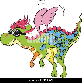 Der Vektor EPS Illustration der nette kleine fliegende grüne Fee Drache mit Brille und im Cartoon-Stil gezeichnet. Am besten geeignet für Stock Vektor