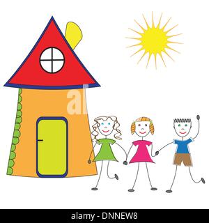 Glückliche Kinder und ihr Haus Stock Vektor
