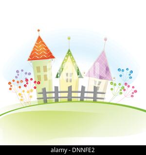 Bunte Ansicht mit netten Haus und Bäume Stock Vektor