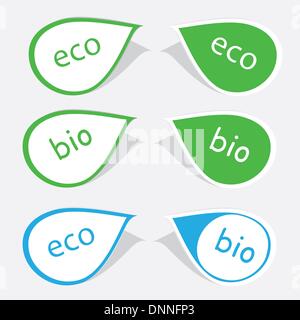 Etiketten mit Wort Bio und Öko Stock Vektor