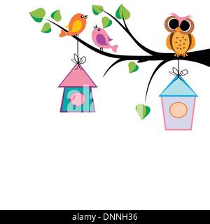 Niedlichen Kinder Hintergrund mit Bäume und Vögel Stock Vektor