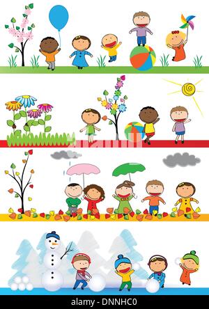 Frühling, Sommer, Herbst und Winter - glückliche Kinder Stock Vektor