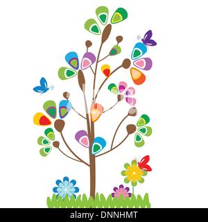 Niedlichen Kinder Cartoon mit Bäumen und Blumen Stock Vektor