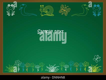 Schule-Brett mit Tieren Kreidezeichnung Stock Vektor