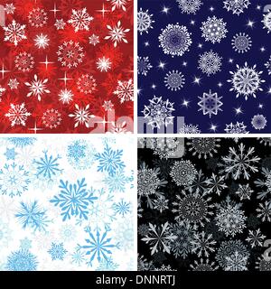 Nahtlose Schneeflocken Hintergründe festgelegt für Winter und Weihnachten Thema Stock Vektor