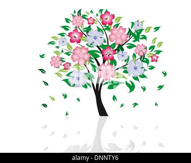 Vektor-Illustration von Blossom Baum mit fallenden Blätter Stock Vektor