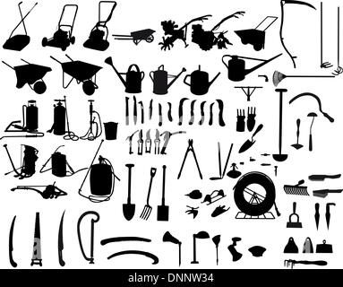 größte Sammlung von Vector Garten Instrumente Silhouetten Stock Vektor