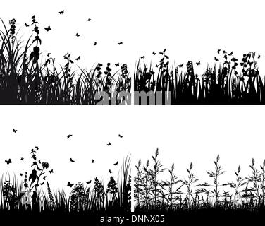 Set von vier Vektor Rasen Silhouetten Hintergründe Stock Vektor