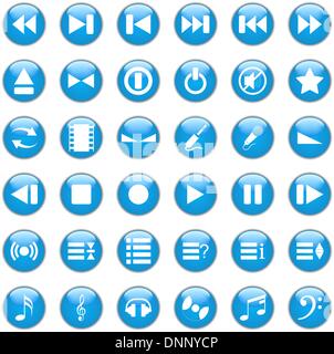 Auflistung der verschiedenen Symbole für den Einsatz in Web-Design. Musik. Stock Vektor