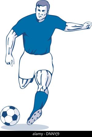 Illustration der Fußballspieler treten Ball im retro-Stil gemacht. Stock Vektor