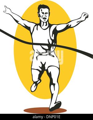 Illustration der Sprinter Läufer in der Ziellinie Vorderansicht isoliert auf weißem Hintergrund im retro-Stil gemacht. Stock Vektor