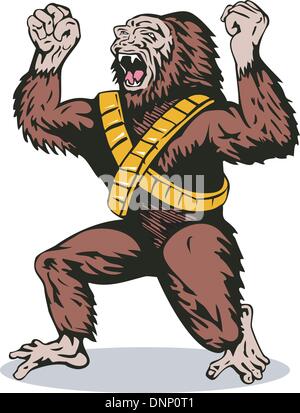 Abbildung eines wütenden Bösewicht Außerirdische Monster Gorilla Mannes isoliert auf weißem Hintergrund im retro-Stil gemacht. Stock Vektor