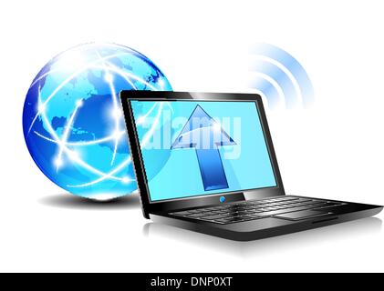 Hochgeladen von einem Laptop-Computer mit dem Internet cloud-computing Stock Vektor