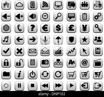 64 Multimedia- und Web-Icons entworfen, um auf eine sehr kleine Größe erkennbar sein Stock Vektor