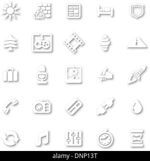 Eine weiße minimalistischen Stil Ausschnitt Symbolsatz mit Schlagschatten für Ihre Web- und app-Anforderungen Stock Vektor