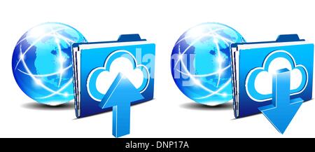 Upload-Download-Ordner und Kommunikation Internet-Welt Stock Vektor