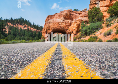 USA, Utah, Bryce Canyon, Straße, die unter natürlichen tunnel Stockfoto