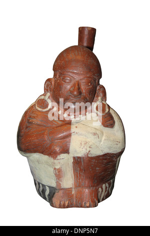 Steigbügel Auslauf Flasche - zeigt eine menschliche Gestalt mit großen Ohr Spulen. Moche Kultur Phase III AD 200-400 Stockfoto