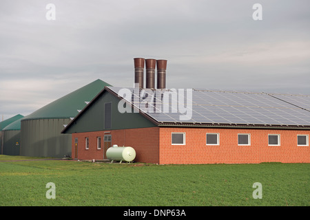 Biogas und Solarenergie produziert auf einem Bauernhof Tiere Stockfoto